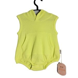 Remi & Friends Neon Yellow Waffle Knit Bubble Romper 6-12 Months Hooded NWT